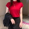 Top de punto sin mangas con cuello semi-alto Tianrousha para mujer, Chaleco corto de color liso con mangas raglán, Delgado y ajustado, Prenda exterior versátil para chicas a la moda