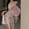 Estilo Nuevo de Verano Francés Retro Patchwork Top Tubo Irregular Vestido de Tirantes Puro Sexy Vestido Floral