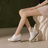 Zapatos de Cuero Genuino con Suela Gruesa de 12 cm de Altura Creciente, Nuevo Estilo Primavera 2025, Plataforma Impermeable, Suela de Plataforma de Paja para Mujeres Bajitas