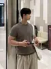 ASCLO&QIAO Camiseta de Punto Estilo Casual Coreano Minimalista para Hombre Verano Delgada Holgada Cuello Redondo Manga Corta