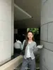Trece LíneasKAPOKModa Otoño Temprano Diseño Estilo Coreano Versátil Cárdigan Falso de Dos Piezas Camiseta de Manga Larga 61063