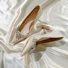 2025 Nuevos Zapatos de Tacón Alto con Punta Fina y Perla para Mujer, Zapatos de Boda para Dama de Honor con Diamantes de Imitación, Primavera/Otoño
