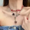 Collar Colgante Ángel Corazón Rosa Negra Estilo Sexy Dulce y Fresco Diseño de Nicho Cadena de Clavícula Personalizada de Doble Capa