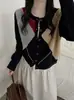 26 Novedades de Otoño Top 100% Lana Bloque de Color Patrón de Diamantes Cuello Redondo Manga Larga Cardigan de Punto Chaqueta Casual para Mujer