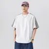 Verano Moda Marca Deportes y Ocio Hombros Descubiertos Cuello Redondo Nuevo Americano Peso Pesado Hip-Hop Empalme Holgado Manga Corta Juventud Hombres Manga Corta