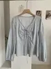 KEKEZOON Camisa holgada de manga larga con lunares y lazo en V moda retro moderna nuevo estilo para mujer 8431