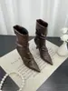 Botas slouchy de bico fino e salto alto 2026 Outono/Inverno estilo coreano moda botas de cano médio plissadas de calçar salto fino moda botas skinny