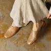 Sandalias Cuadradas Retro Estilo Francés de Piel de Vacuno de Primera Capa, con Talón Abierto, Nuevas para Primavera/Verano, Tallas Grandes, Tacón Medio, Versátiles para el Trabajo, Calzado de Mujer
