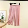 Pantalones de Verano para Mujer de Modal, Pantalones Adelgazantes de Longitud Media, Pantalones Finos Cropped de Pierna Ancha, Tallas Grandes Sueltos Casuales para Casa y Dormir