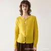 Cardigan de punto suave estilo coreano 100% cachemira para mujer, suéter de cuello redondo con un diseño elegante y moderno, chaqueta de botones colorida