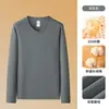 Camiseta de Manga Larga con Cuello en V Cepillado por Ambos Lados, Algodón Puro de Peso Pesado 310G, Capa Base de Alto Nivel para Hombre, Otoño/Invierno