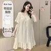Bata de Noche Estilo Princesa para Mujer, Algodón Nube de Verano Manga Corta con Ribete de Encaje Vestido para Dormir, Tallas Grandes para Mujeres Curvilíneas, Ropa de Casa