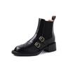 Botines Chelsea de Cuero Británico de Alta Calidad con Hebilla de Cinturón Otoño e Invierno 2024 Botas de Manga de Cuero de Tacón Medio Grueso y Punta Redonda para Mujer