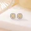 Brincos Yiluyin de Prata Esterlina S925 Banhados a Ouro com Citrino, Design Simples de Quadrado Pequeno, Versáteis e Elegantes para Uso Diário, Brincos de Prata Facetados