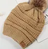 Gorro de lana con bola de pelo para coleta suministro etiqueta de sombrero CC cálido grueso tejido sin terciopelo
