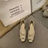 Zapatos Bajos de Tacón para Fiesta Estilo Francés, Punta Cuadrada Baja, Escotados, con Hebilla Cuadrada Metálica, Zapatos Huecos para el Trabajo, Planos Versátiles y Cómodos para Mujer