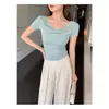 Camiseta negra de modal de manga corta y un solo hombro para mujer, estilo corto de verano, corte ajustado, ceñida a la cintura, top de diseño moderno