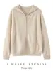 Cárdigan con capucha 100% cachemira pura, sudadera casual con cremallera estilo americano para mujer de otoño, corte holgado, suéter de punto versátil