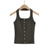 Estilo Garota Popular Europeia e Americana Colete de Meio Botão com Gola Feminino Verão Novo Stretch de Um Botão com Alças Costas Bonitas Top