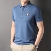 Verão nova camisa POLO de manga curta com lapela de seda de amoreira masculina, cor sólida, business casual, manga média, camiseta top