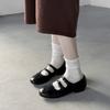 Sapatos Mary Jane Estilo Britânico Vazados Couro Bovino Camada Superior Dupla Botão Salto Baixo Grosso Bico Redondo Couro Genuíno para Mulheres 2025 Outono