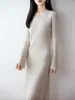 Elegante y Sofisticado Vestido de Punto de Lana para Mujer, 100% Lana Pura, Corte Ajustado, Manga Larga, Vestido Suéter Otoño/Invierno
