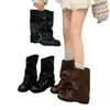 Botas de salto plataforma com fivela de cinto estilo retrô para mulheres, novas calças-bota marrons de salto grosso emagrecedoras, botinhas estilo cowboy western