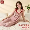 Nueva Bata de Noche de Algodón Puro para Mujer, Estilo Retro Palacio Primavera y Verano con Tirantes, Holgada, Informal, Cómoda, Estilo Delgado Ropa de Casa