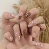Parche de uña postiza cuadrado de alta calidad con destellos de diamante marrón blanco estilo ins producto terminado de manicura reutilizable producto terminado
