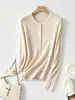 Camiseta base de punto abotonada con cuello redondo para mujer, corte ajustado, cuello Henley, manga larga, mezcla de lana, 26 nuevas prendas interiores de otoño