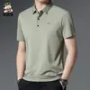 Camisa Polo Masculina de Seda de Gelo Manga Curta Gola Lapela Verão Estampa Quente Masculina Tamanho Grande Camiseta de Meia Manga Terno de Pai Fino