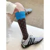 Calcetines de otoño e invierno retro de lunares azules para pantorrilla, adelgazantes, versátiles, suaves y con un estilo juvenil y preppy.