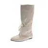 Botas Plataforma Retro Bico Fino Aumenta Altura para Mulheres, Novo Estilo Outono e Inverno, Botas de Moda Patchwork Camurça com Cadarço Meia-panturrilha, Botas Curtas Pregueadas