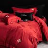 Edredón de algodón de cuatro piezas, sencillo, rojo, de fibra larga de 100 hilos, sábana de algodón, ropa de cama para boda