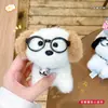 Óculos Originais Pelúcia Cachorro Óculos Bichon Frisé Chaveiro Exquisito e Fofo Menina Cachorro Pingente de Bolsa Presente