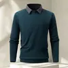 Camisa de Punto de Moda Falsa de Dos Piezas para Hombre Otoño/Invierno 2026 con Camiseta Interior, Capa Base Casual