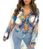 Exportación al por mayor Camisas de Ropa Europeas y Americanas para Mujer Primavera y Otoño Tops Transfronterizos Cárdigan con Solapa Camisas Estampadas Otoño Mangas Largas