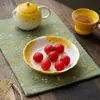 Bandeja de chá de cerâmica pintada à mão com underglaze, design de osmanthus, bandeja para preparo seco, pires para gaiwan, suporte para bule, suporte para xícara, bandeja para petiscos de chá, bandeja de frutas, pequeno prato
