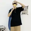 Camiseta de color liso estilo Hong Kong marca de moda para hombre manga corta holgada moderna 2022 nuevo media manga top de pareja para hombre y mujer moderno