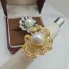Anel de Flor Gotas de Orvalho Camélia Pérola Natural Design 18K Banhado Estilo Nobre Luxuoso