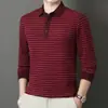 Camiseta masculina de manga comprida para outono e inverno, feita de veludo alemão, seda de amoreira e lã de ovelha, com gola de lapela, adequada para primavera e outono