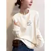 Camiseta negra de manga larga acanalada de algodón puro estilo coreano para mujer, moderna y versátil, top juvenil y elegante, camiseta básica para otoño