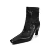 Botines de Piel de Oveja de Primera Capa para Mujer con Punta Cuadrada Botas Adelgazantes Nuevo Estilo Otoño/Invierno Punta Cuadrada Cierre Trasero Tacón Pulido Botines Individuales Botines