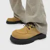 Sapatos Khaki para Homens com Biqueira Grande, Novidades para o Início da Primavera, Sapatos Derby Americanos Retrô de Sola Grossa para Aumentar a Altura, Botas Martin Fashion de Cano Baixo