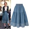 Ropa de Primavera Europea y Americana Tallas Grandes 2023 Tallas Grandes Cintura Elástica Casual Versátil Falda Costura Falda de Mezclilla Ropa para Mujer Transfronteriza