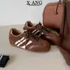 Couro Genuíno Estilo Retrô Cor Maillard Bloco de Cores Sapatos de Treinamento Alemães Sapatos Femininos Versátil Solado Macio Leve Casual Sapatos Esportivos Sapatos Forrest Gump