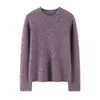 Suéter redondo de punto floral de tres hilos Clase A con borde enrollado 100% cachemira pura, ajuste holgado y ceñido, manga larga, camiseta base de cachemira