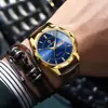 Binbond Douyin Popular Reloj para Hombre Comercio Exterior Reloj Dorado Correa de Acero Calendario Dual Semana Reloj de Cuarzo Venta al por Mayor Reloj para Hombre