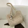 Bolsa Tote de Gran Capacidad Estilo Commute para Mujer Bolsa de Tela a Cuadros Estilo Perezoso Coreano Bolsa de Hombro Única para Estudiante Universitario Estilo Académico