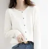 26 otoño nuevo cárdigan de lana de cuello redondo para mujer, chaqueta corta, cárdigan de punto liso, prenda exterior versátil